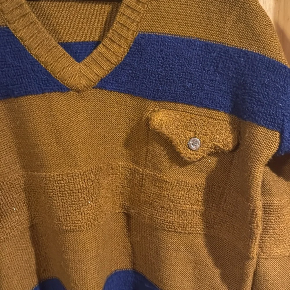 Vintage Montgomery Ward Men's Brown and Blue Striped Sweater - Picture 3 of 4